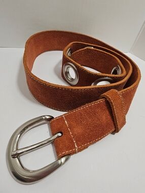 VTG Esprit Rust Orange Suede Leather Grommet Belt Size M Boho Y2K